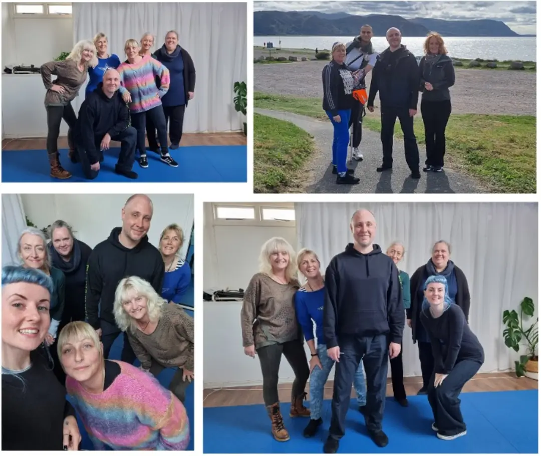 Photos from a Qigong retreat in Llandudno: group sessions and a seafront walk
